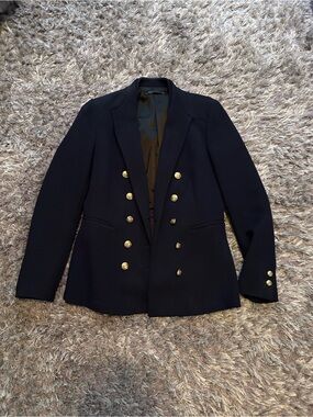 Zara Navy Double-Breasted Blazer with Gold Buttons